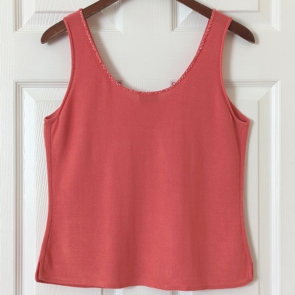 Sigrid Olsen Classic Knit Silk Blend Beaded Scoop Neck Tank Top Peach Pink Small - Picture 9 of 10